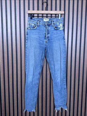 Agolde Jeans 24 Womens Blue Nico Frayed Distressed Button Fly Denim Pants Skinny
